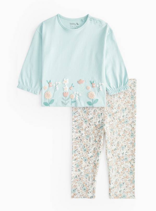 Green Floral Print Top & Leggings  6-9 months